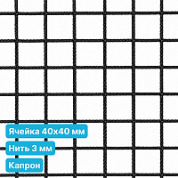 Антидроновая сетка 40х40 3 мм капрон черная безузловая